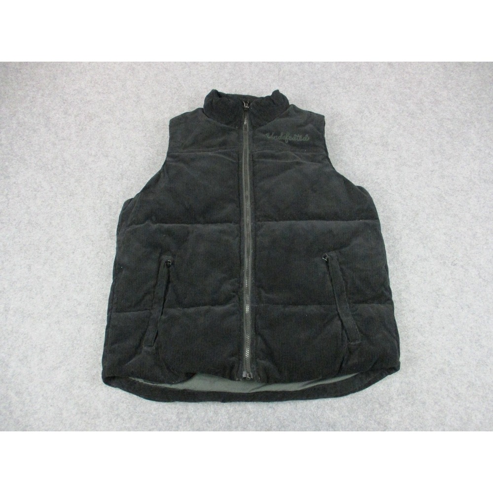 Undefeated Vest Mens Extra Small Black Corduroy Puffer Embroidered Insulated
